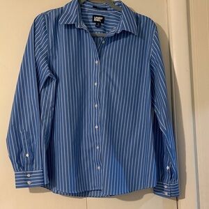 Lands' End, New, No Iron,Women’s Blue Pinstripe Button-Down Shirt